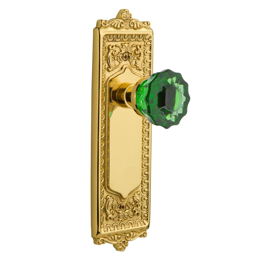 Nostalgic Warehouse EADCRE Colored Crystal Egg & Dart Plate Passage Crystal Emerald Glass Door Knob in Unlaquered Brass